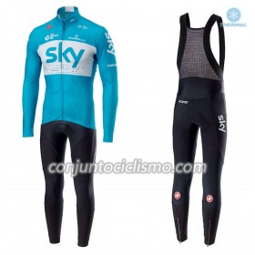 Conjunto Maillot + Culotte largo con tirantes Invierno Termico 2018 Team Sky N002